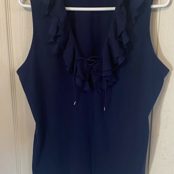 Chaps women's Basic top navy blue Ruffle front sleeveless size XL - Picture 11 of 11